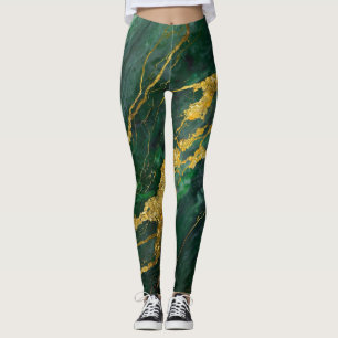 Green Marble Pattern with Gold Leggings