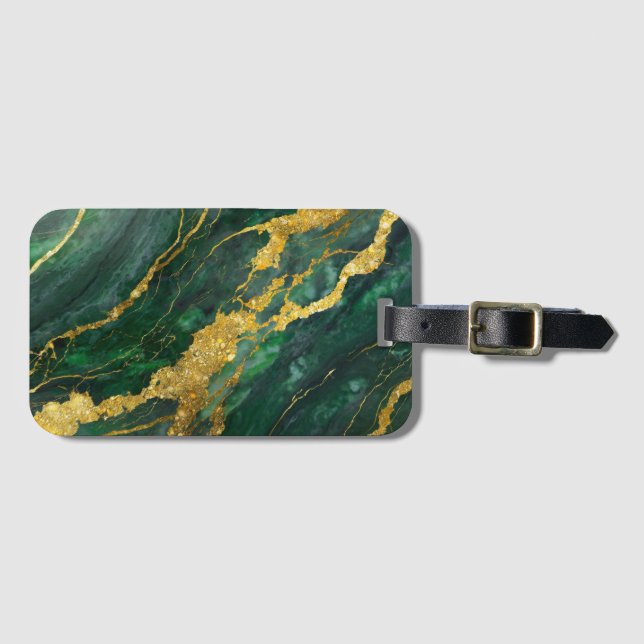 Green Marble Pattern with Gold Luggage Tag (Front Horizontal)