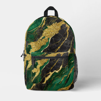 Green Marble Pattern with Gold Printed Backpack