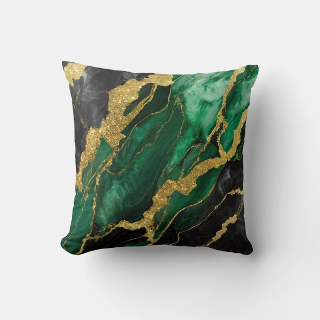 Green Marble Pattern with Gold Throw Pillow (Front)
