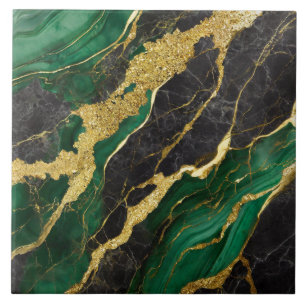 Green Marble Pattern with Gold Tile