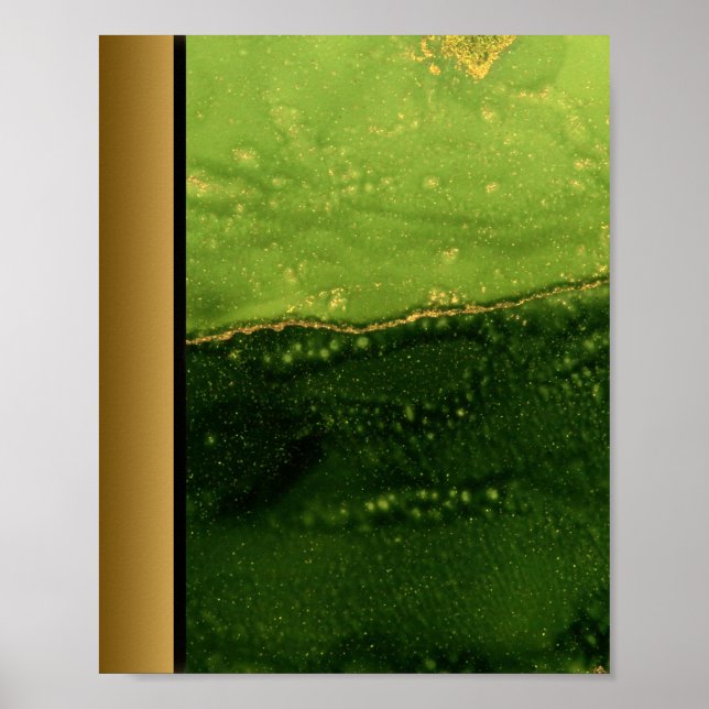 Green Marble Stone / Black Gold Border Art  Poster (Front)