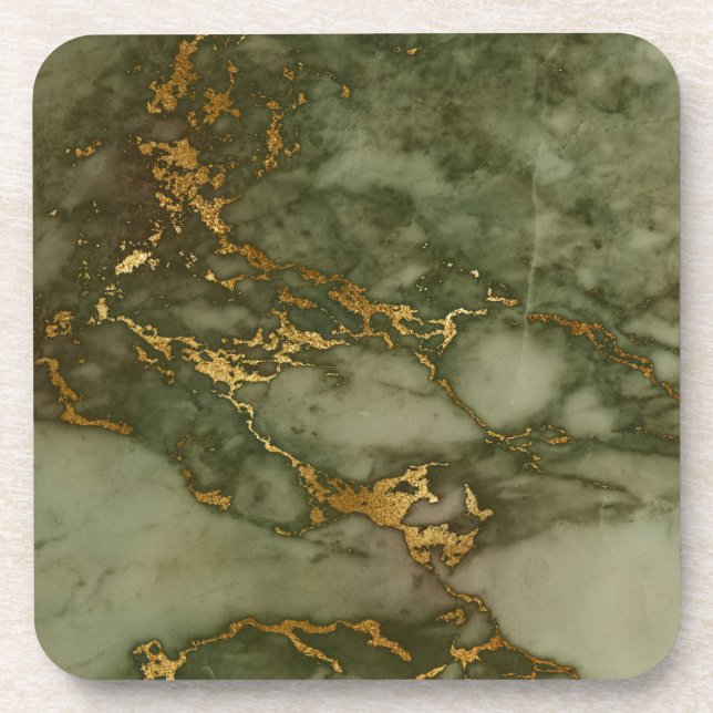 Green Marble Stone Gold Metallic Rock Granite Coaster (Front)