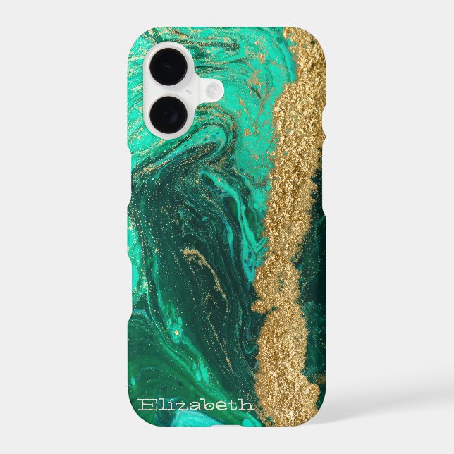 Green Marble  Stone Texture Gold Glitter (Back)
