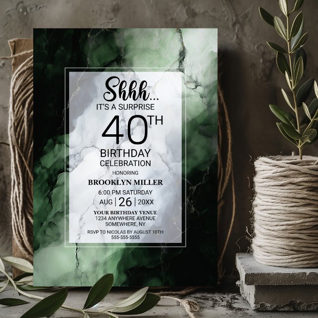 Green Marble Surprise 40th Birthday Party Invitation (Creator Uploaded)