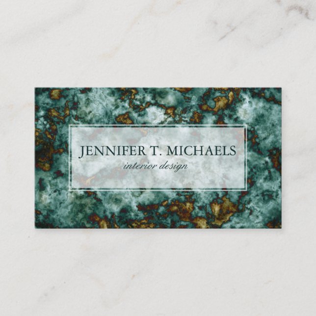 Green Marble Texture With Veins Business Card (Front)