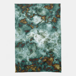 Green Marble Texture With Veins Kitchen Towel
