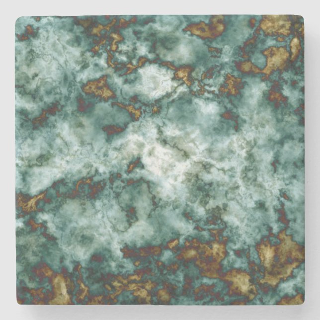 Green Marble Texture With Veins Stone Coaster (Front)