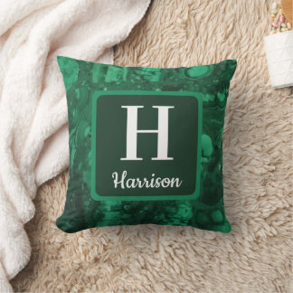 Green Marbled Gemstone Family Monogram Throw Pillow