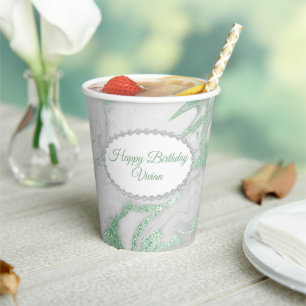 Green Marbled Personalized Special Occasion  Paper Cups