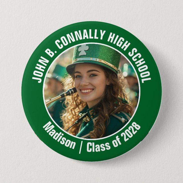 Green Marching Band Photo High School Spirit 3 Inch Round Button (Front)