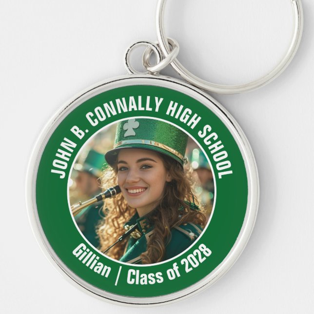 Green Marching Band Photo High School Spirit Keychain (Front)