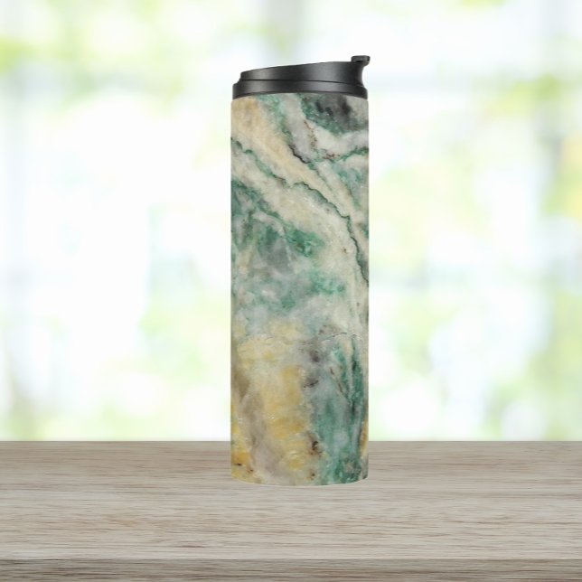 Green Mariposite Mineral Stone Pattern Thermal Tumbler (In Situ)