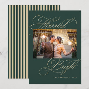 Green Married and Bright Newlywed Photo Christmas Holiday Card
