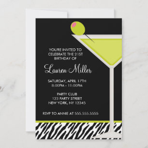 Green Martini and Zebra Pattern Invitation