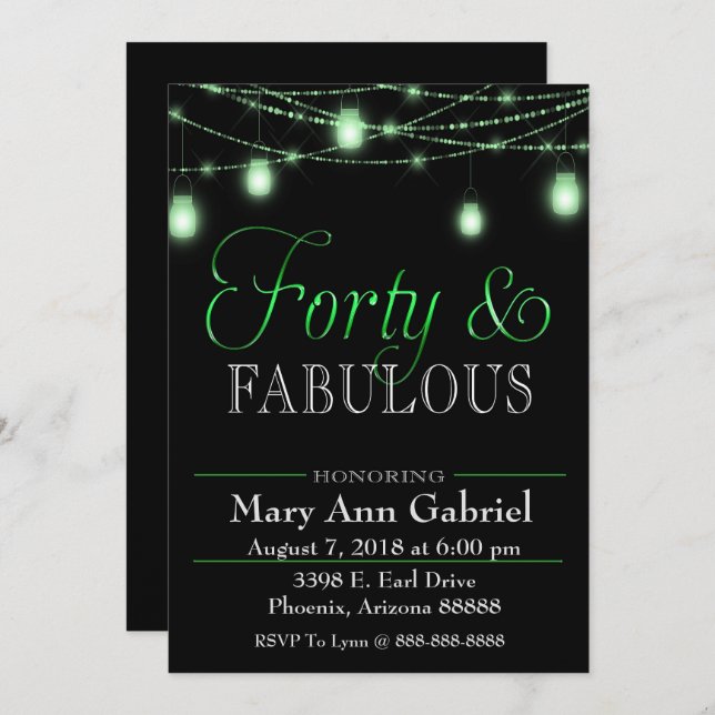 Green Mason Jars 40e anniversaire Invitation de fê (Devant / Derrière)