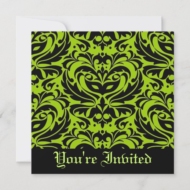 Green Masquerade Mask Halloween Black Invitation (Front)