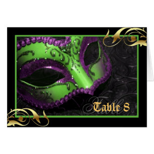 Green Masquerade Mask Table Number Card