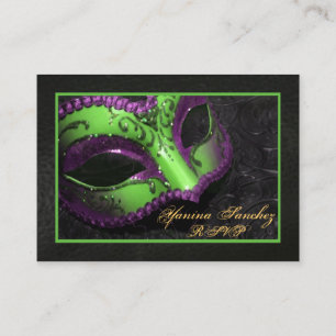Green Masquerade RSVP Business Cards