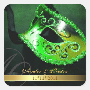 Green Masquerade Swirl Save The Date Sticker