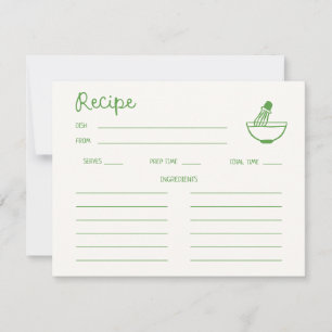 Green Matcha Handwritten Bridal Shower Recipe  Invitation