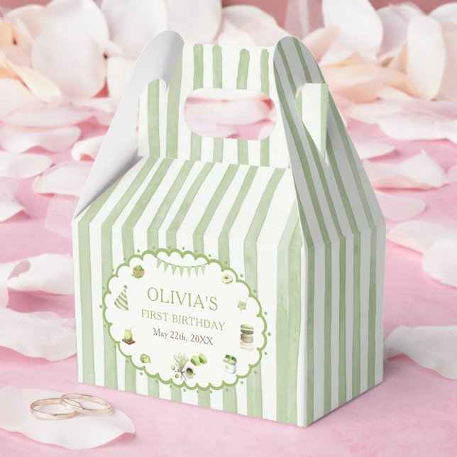 Green Matcha Stripes Birthday Favor Box (Wedding)