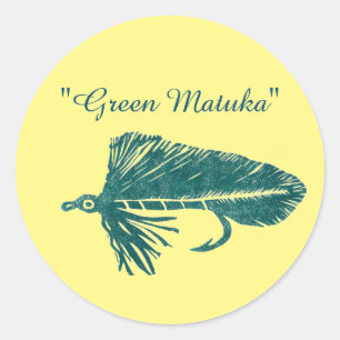 Green Matuka streamer, fly fishing fly tying art Classic Round Sticker