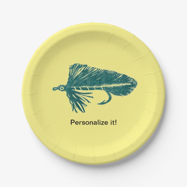 Green Matuka streamer fly fishing, fly tying art Paper Plate (Front)
