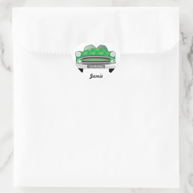 Green Mean Retro Car Boy's Birthday Heart Sticker (Bag)