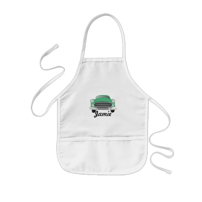 Green Mean Retro Car Boy's Birthday Kids Apron (Front)
