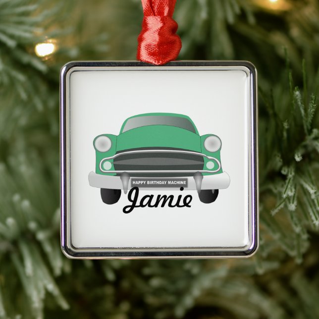 Green Mean Retro Car Boy's Birthday Metal Ornament (Tree)