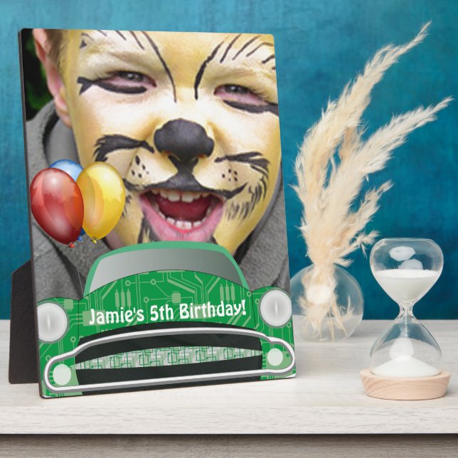 Green Mean Retro Car Boy's Birthday Plaque (Side)