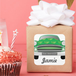 Green Mean Retro Car Boy's Birthday Square Sticker