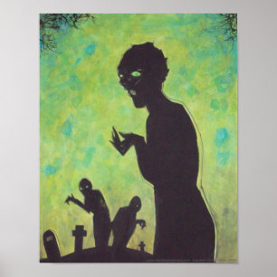 Green Means GO Zombie silhouette Horror Art poster