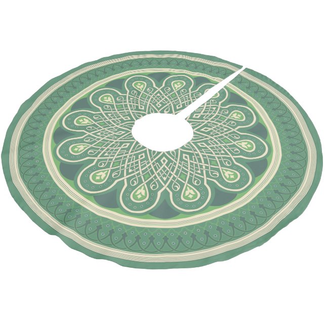Green Medallion Brushed Polyester Tree Skirt (Angled)