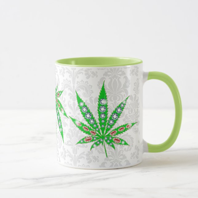 Green Medical Leaf With Bling & Sparkles Mug (Right)