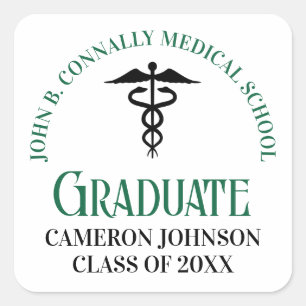 Green Medical School Graduation Party Personalized Square Sticker