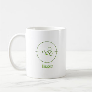 Green Medical Stethoscope Heartbeat Custom Name Coffee Mug