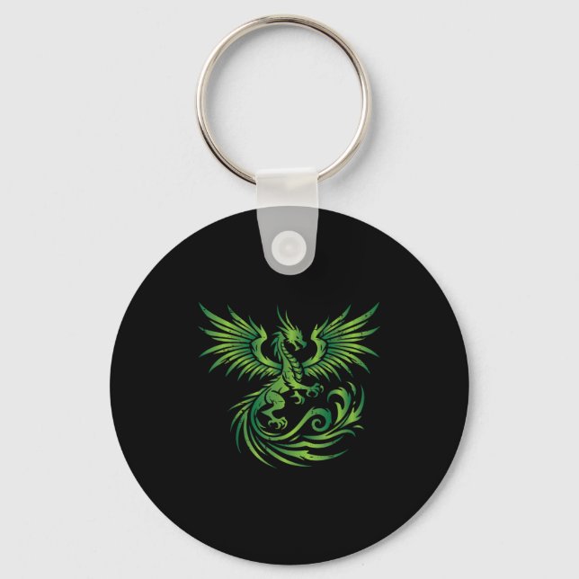 Green Medieval Dragon Fantasy Mythical Art Men Wom Keychain (Front)