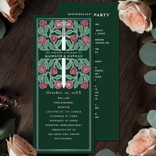 Green Medieval Floral Silver Sword Royal Wedding Program