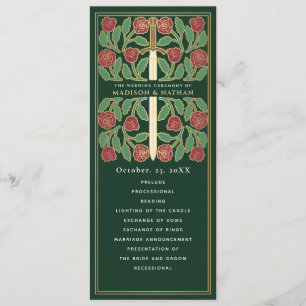 Green Medieval Gold Floral Sword Royal Wedding Program