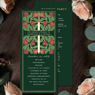 Green Medieval Gold Floral Sword Royal Wedding Program