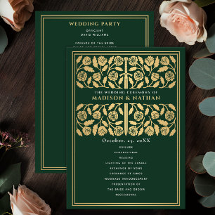 Green Medieval Gold Sword Royal Wedding Program