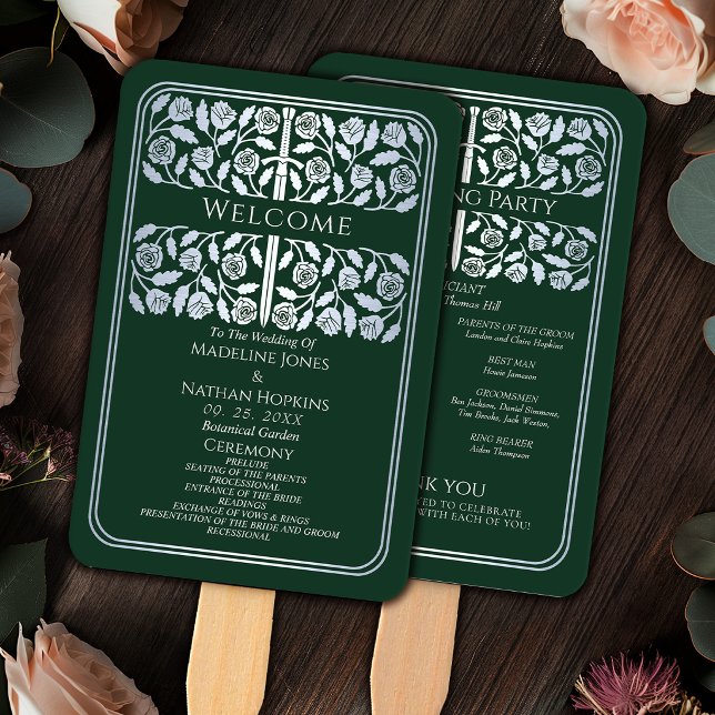 Green Medieval Silver Sword Royal Wedding Program Hand Fan (Creator Uploaded)
