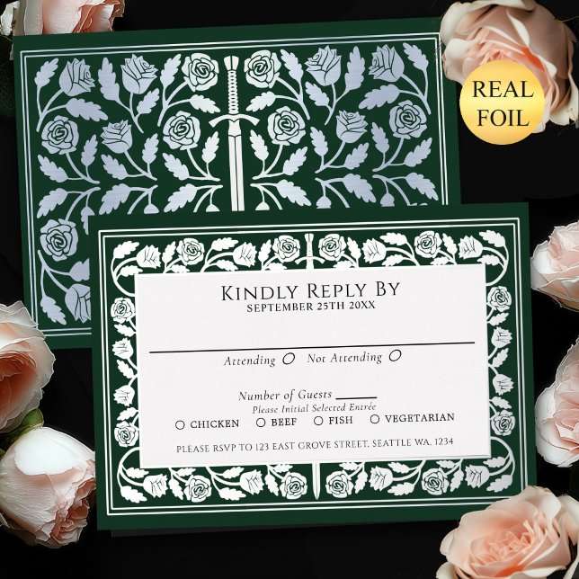 Green Medieval Silver Sword Royal Wedding RSVP (Creator Uploaded)
