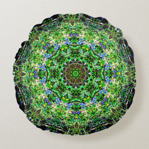 Green Meditation Paradise Round Pillow