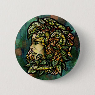 Green Medusa Snakes Rose Gorgon 2 Inch Round Button
