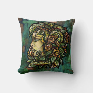 Green Medusa Snakes Rose Gorgon Throw Pillow