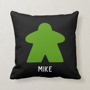 Green Meeple Pillow   Custom Text   One/Pattern