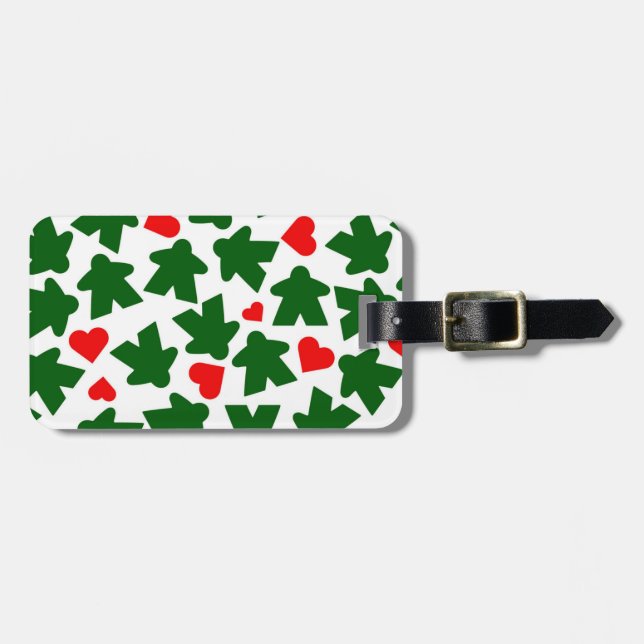 Green Meeple with Red Heart Luggage Tag (Front Horizontal)